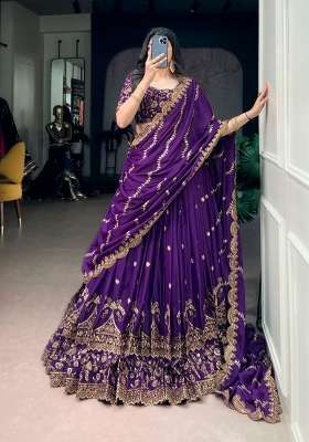 Purple Work Georgette Lehenga Set with Sequin for Diwali | Wedding & Festive Wear
