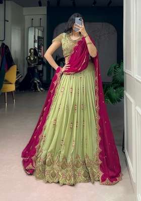 Green Sequin Work Georgette Lehenga Set for Diwali and Festive Wear