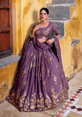 Purple Work Crush Lehenga Set with Sequin for Diwali | Wedding & Festive Wear