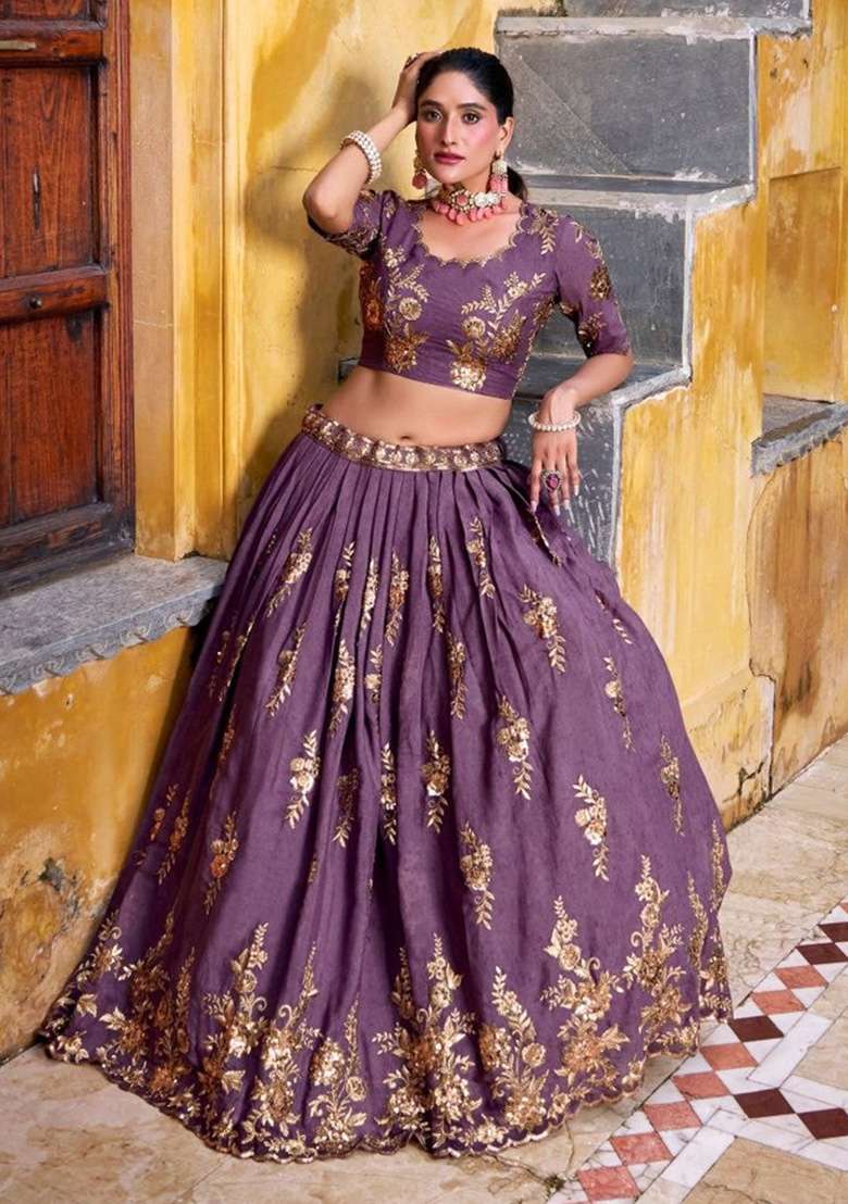 Purple Sequin Work Crush Lehenga Set - Indya