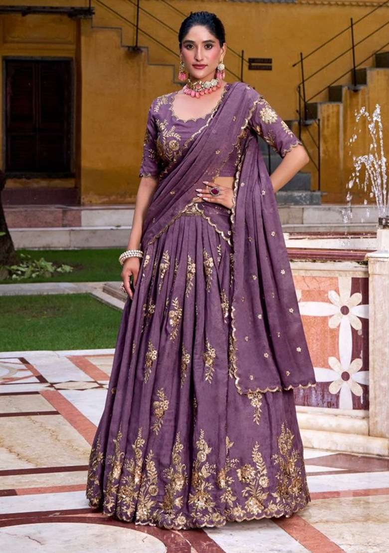 Purple Sequin Work Crush Lehenga Set - Indya