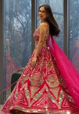 Pink Work Satin Lehenga Set with Sequin for Diwali | Wedding & Festive Wear
