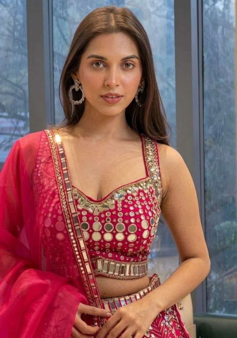 Pink Sequin Work Satin Lehenga Set - Indya