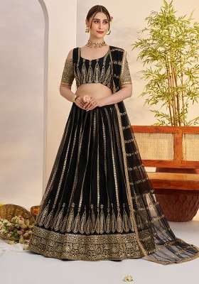 Black Sequin Work Net Lehenga Set