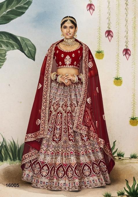 Maroon Embroidered Net Lehenga Set