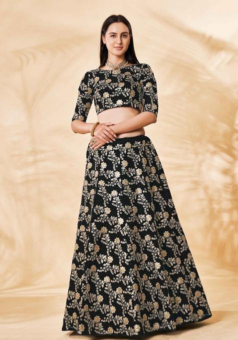 Black Embroidered Silk Blend Lehenga Set