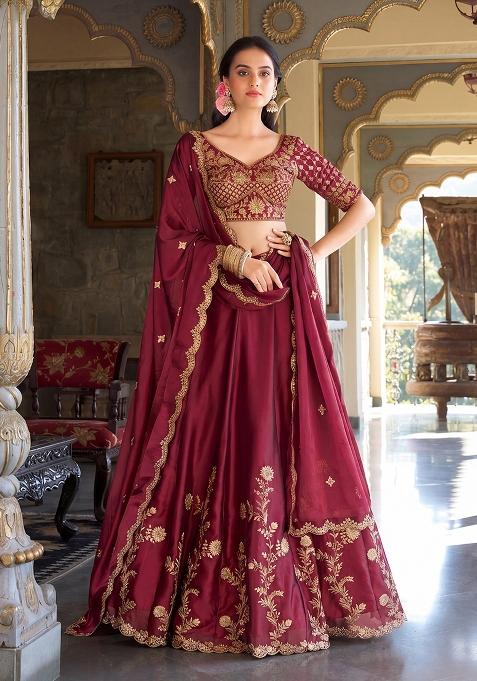 Rani Pink Embroidered Silk Blend Lehenga Set