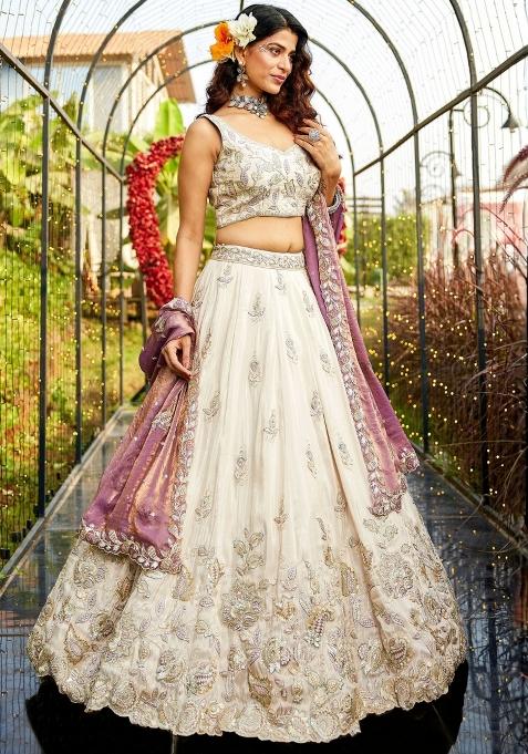 Ivory Embroidered Tissue Lehenga Set
