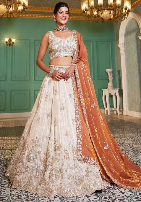 Ivory Embroidered Tissue Lehenga Set
