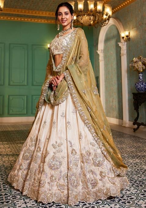Ivory Embroidered Tissue Lehenga Set