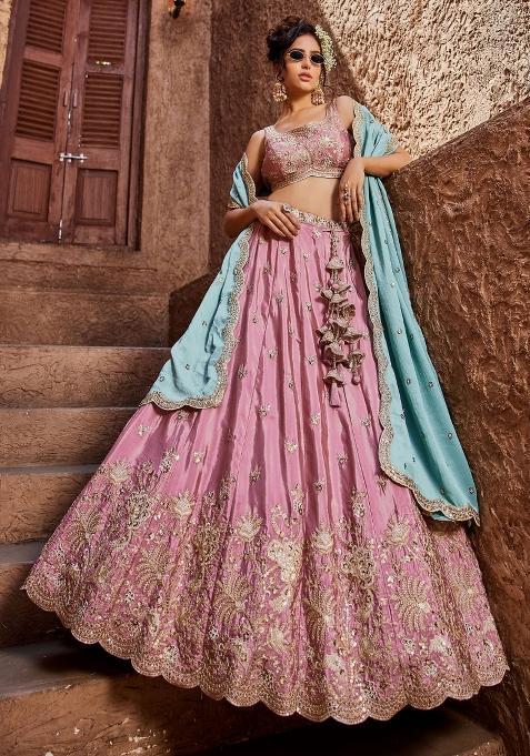 Baby Pink Sequin Silk Blend Lehenga Set