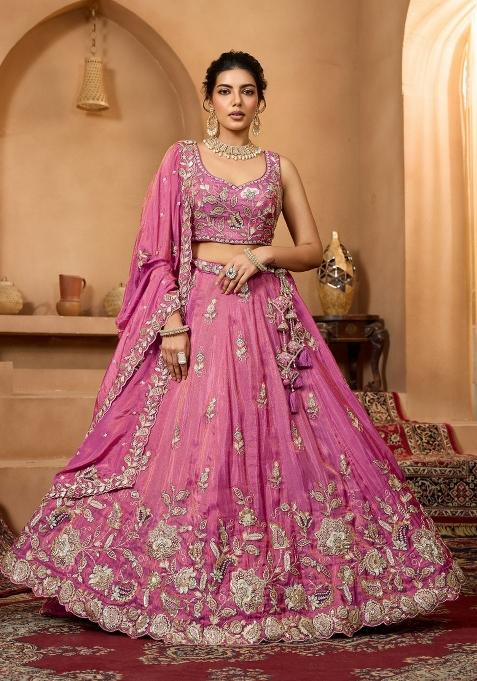 Rani Pink Sequin Tissue Lehenga Set