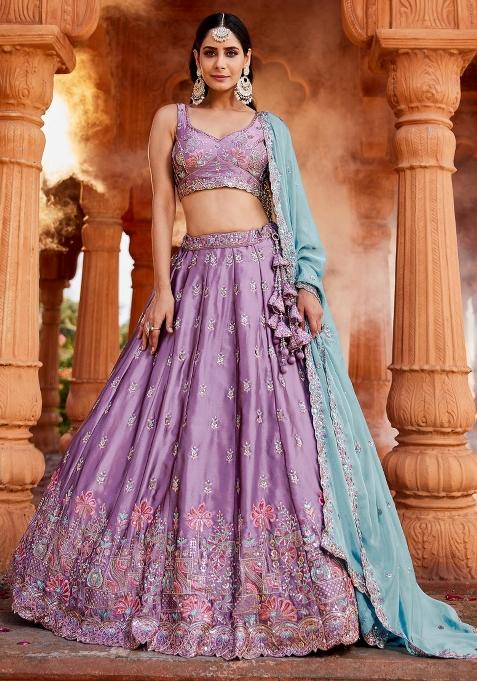 Lavender Sequin Silk Blend Lehenga Set
