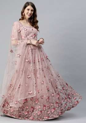 Dusty Pink Embroidery Net Lehenga Set for Diwali and Festive Wear
