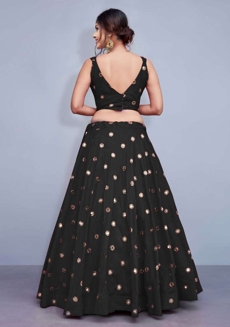 Black Silk Lehenga Set with Embroidery for Diwali | Wedding & Festive Wear - Indya