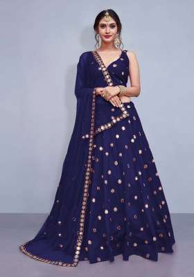 Navy Blue Silk Lehenga Set with Embroidery for Diwali | Wedding & Festive Wear
