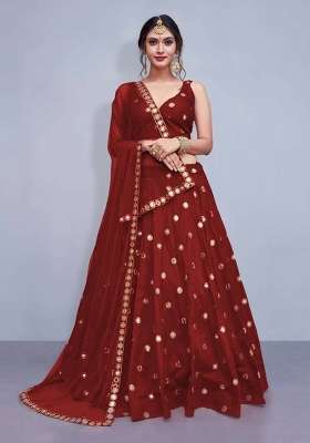 Maroon Embroidery Silk Lehenga Set for Diwali and Festive Wear