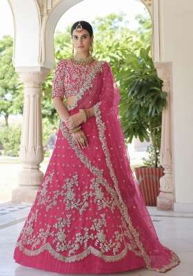 Pink Embroidery Net Lehenga Set for Diwali and Festive Wear