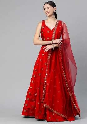 Red Silk Lehenga Set with Embroidery for Diwali | Wedding & Festive Wear