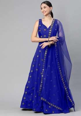 Royal Blue Embroidery Silk Lehenga Set for Diwali and Festive Wear