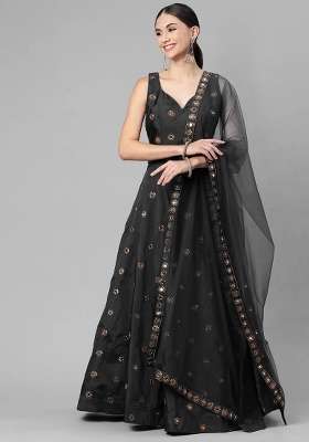 Black Silk Lehenga Set with Embroidery for Diwali | Wedding & Festive Wear