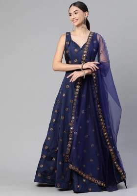 Navy Blue Silk Lehenga Set with Embroidery for Diwali | Wedding & Festive Wear