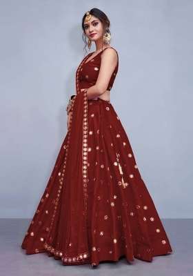 Maroon Silk Lehenga Set with Embroidery for Diwali | Wedding & Festive Wear