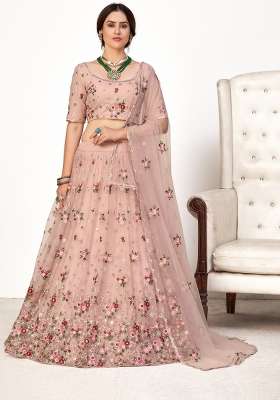 Dusty Pink Embroidery Net Lehenga Set for Diwali and Festive Wear