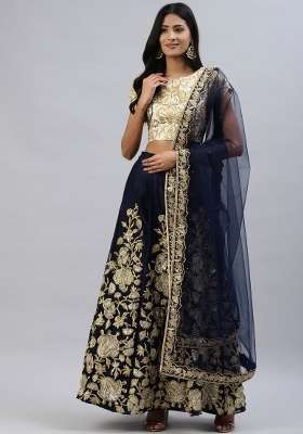 Navy Blue Velvet Lehenga Set with Embroidery for Diwali | Wedding & Festive Wear