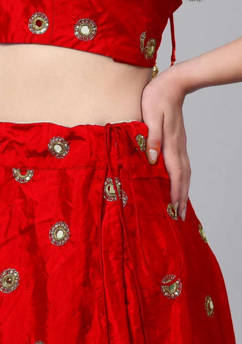 Red Silk Lehenga Set with Embroidery for Diwali | Wedding & Festive Wear - Indya