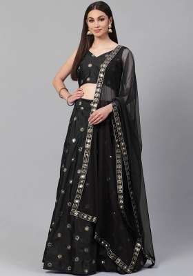 Black Silk Lehenga Set with Embroidery for Diwali | Wedding & Festive Wear