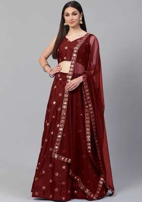Maroon Silk Lehenga Set with Embroidery for Diwali | Wedding & Festive Wear