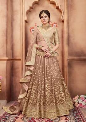 Brown Embroidery Net Lehenga Set for Diwali and Festive Wear