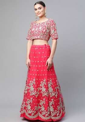 Pink Net Lehenga Set with Embroidery for Diwali | Wedding & Festive Wear
