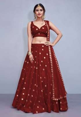 Maroon Silk Lehenga Set with Embroidery for Diwali | Wedding & Festive Wear