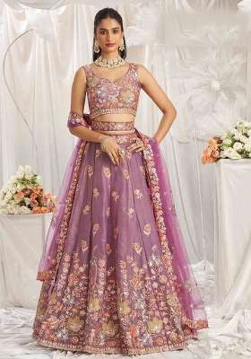 Lavender Silk Lehenga Set with Embroidery for Diwali | Wedding & Festive Wear
