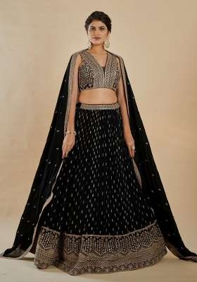 Black Georgette Lehenga Set with Embroidery for Diwali | Wedding & Festive Wear