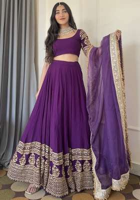 Purple Georgette Lehenga Set with Embroidery for Diwali | Wedding & Festive Wear