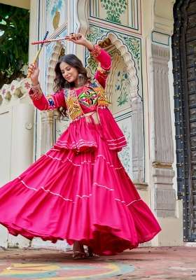Pink Mirror Work Cotton Lehenga Set for Diwali and Festive Wear