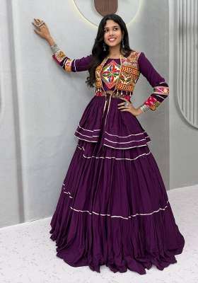 Wine Cotton Lehenga Set with Mirror Work for Diwali | Wedding & Festive Wear