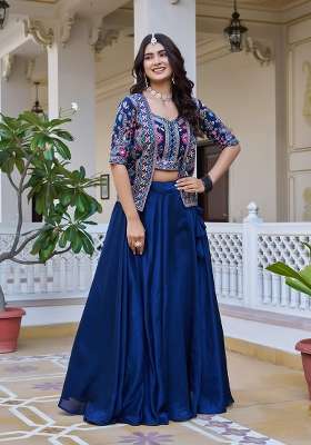 Blue Vichitra Lehenga Set with Embroidery for Diwali | Wedding & Festive Wear