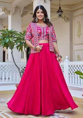 Pink Vichitra Lehenga Set with Embroidery for Diwali | Wedding & Festive Wear
