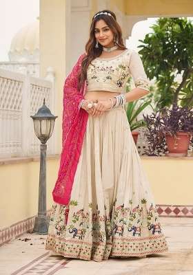 Pink Georgette Lehenga Set with Embroidery for Diwali | Wedding & Festive Wear