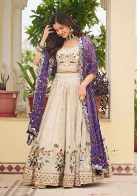 Purple Embroidery Georgette Lehenga Set for Diwali and Festive Wear
