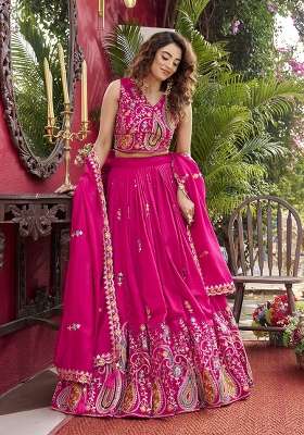 Pink Vichitra Lehenga Set with Embroidery for Diwali | Wedding & Festive Wear