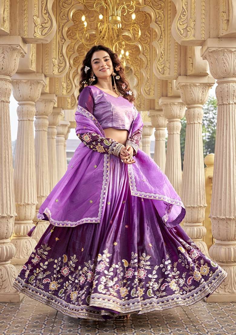 Wine Gold Crush Lehenga Set with Embroidery for Diwali | Wedding & Festive Wear - Indya