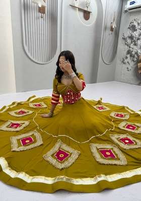 Mustard Lace Work Cotton Lehenga Set for Diwali | Wedding & Festive Wear