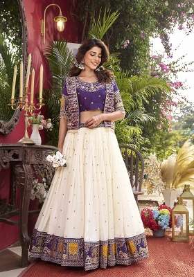 Purple Vichitra Lehenga Set with Embroidery for Diwali | Wedding & Festive Wear