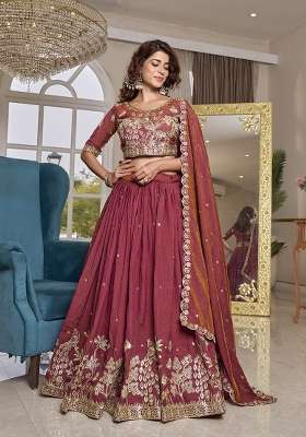Maroon Vichitra Lehenga Set with Embroidery for Diwali | Wedding & Festive Wear