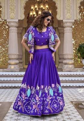 Royal Blue Vichitra Lehenga Set with Embroidery for Diwali | Wedding & Festive Wear